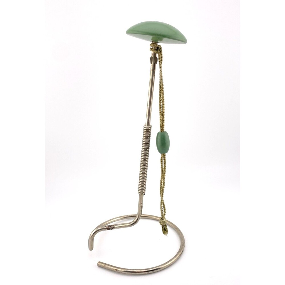 Vintage Mid Century Hat Stand Tabletop Green Wood Metal Display 9.5 In